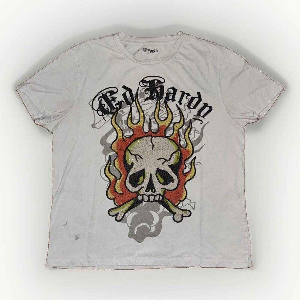 Ed Hardy Graphic T-Shirt Grey Large 22x25